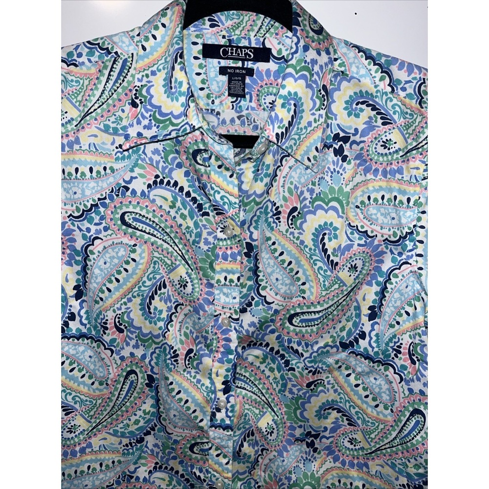 Chaps No Iron Paisley Shirt Womens Size Large Colorful Preppy Classic - Picture 2 of 6